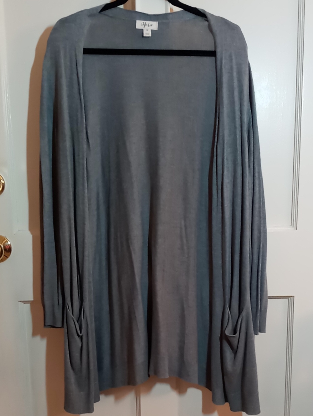 Style & Co. Gray Open-Front Draped Cardigan